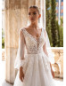 Long Sleeves Beaded Ivory Lace Tulle Sparkling Wedding Dress